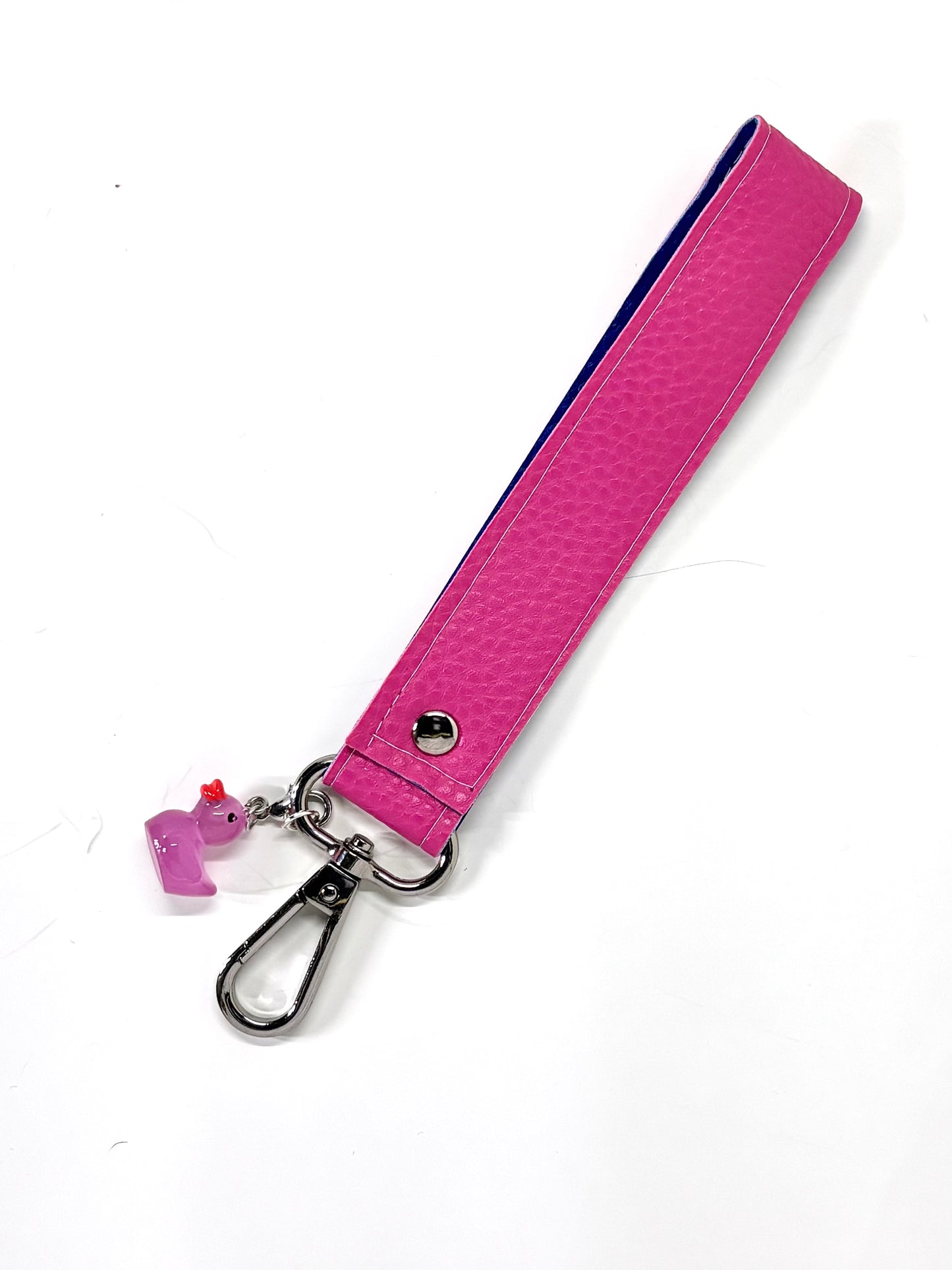 Vegan  leather wristlet with swivel hook and charm