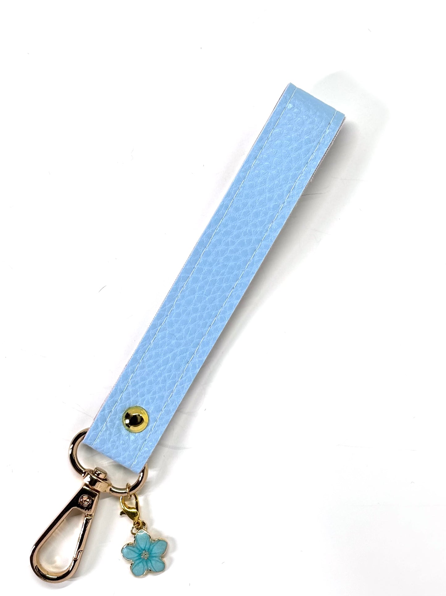 Vegan  leather wristlet with swivel hook and charm
