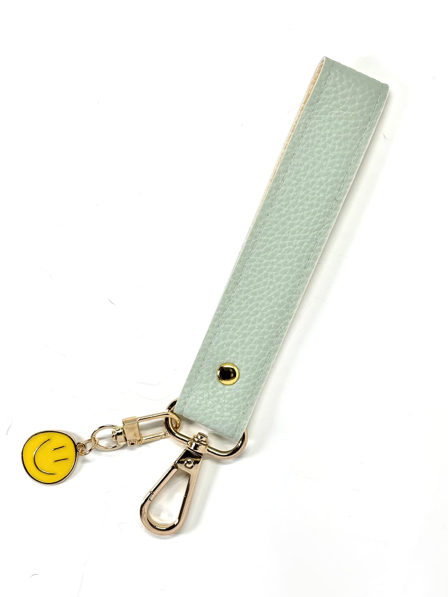 Vegan  leather wristlet with swivel hook and charm