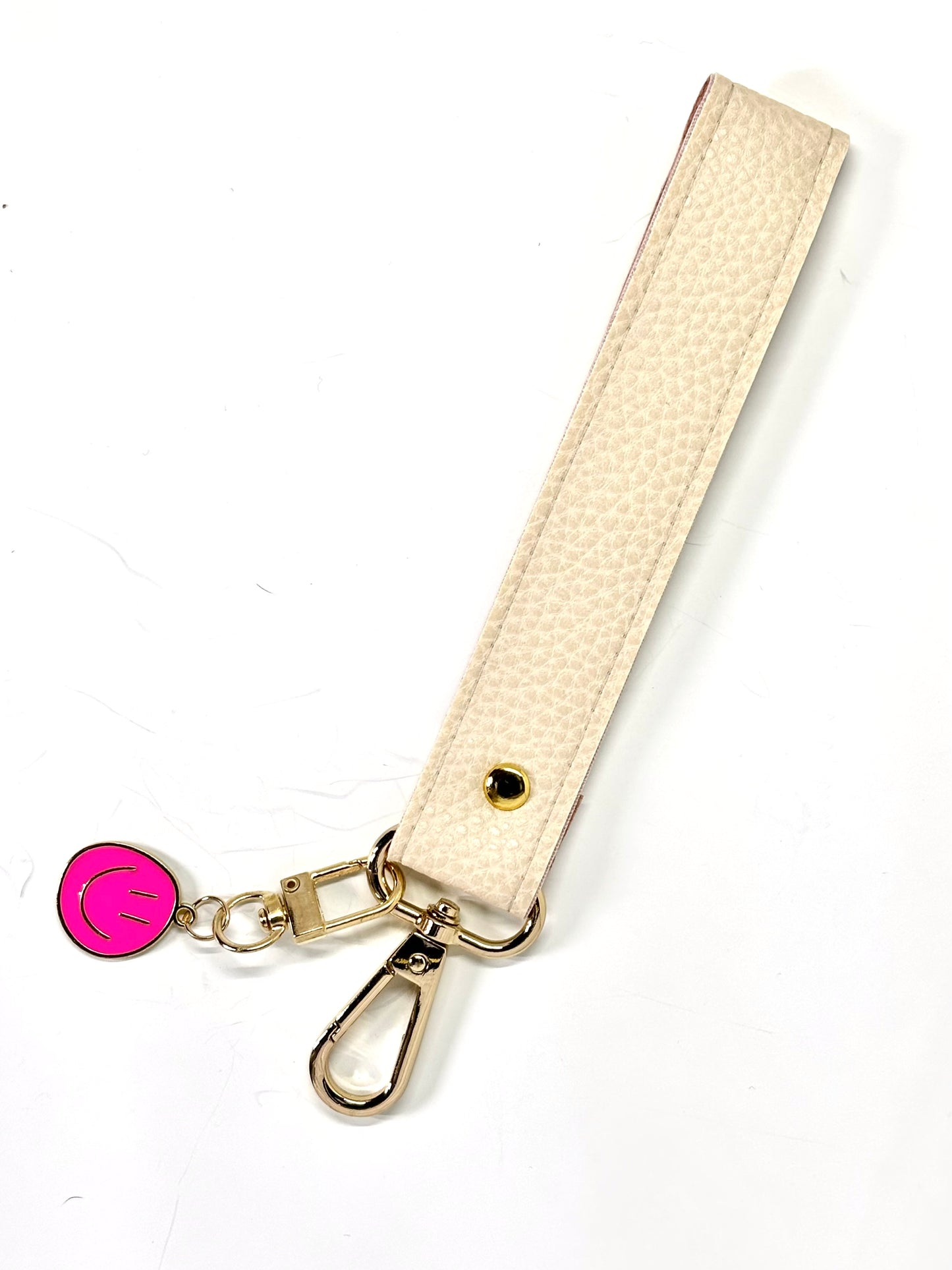 Vegan  leather wristlet with swivel hook and charm