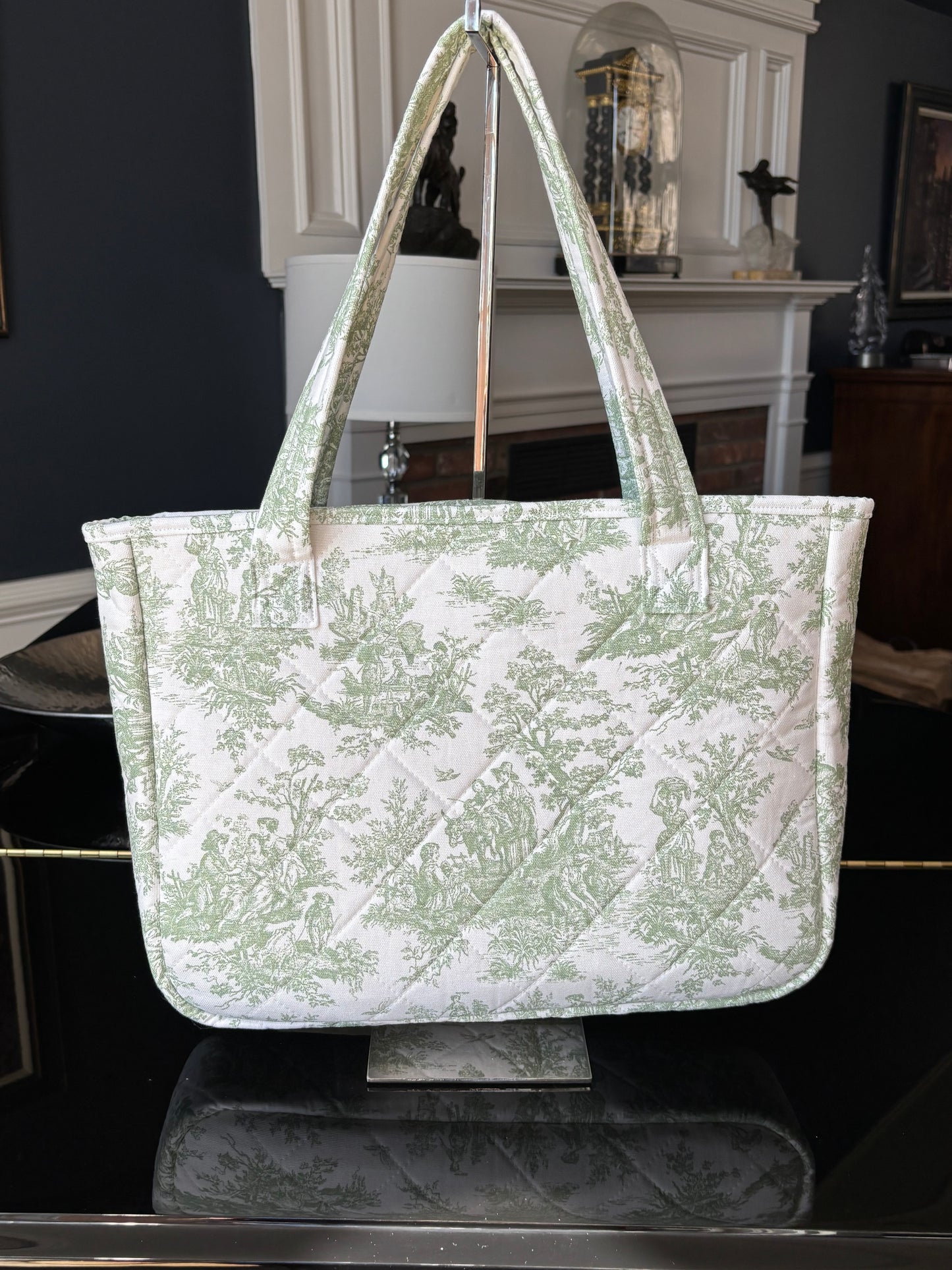 Toile de Jouy  and striped quilted Tote Bags.