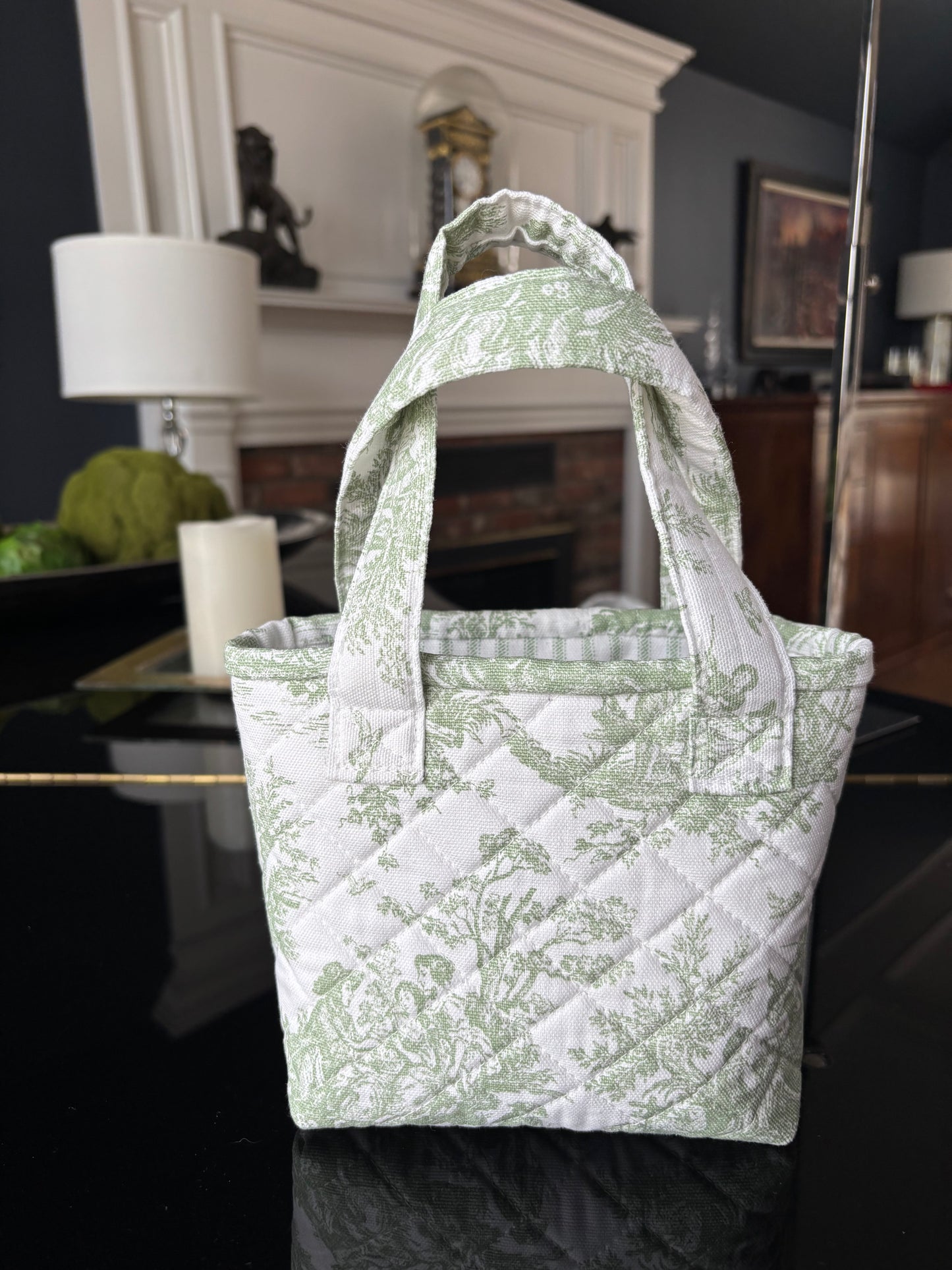 Toile de Jouy  and striped quilted Tote Bags.