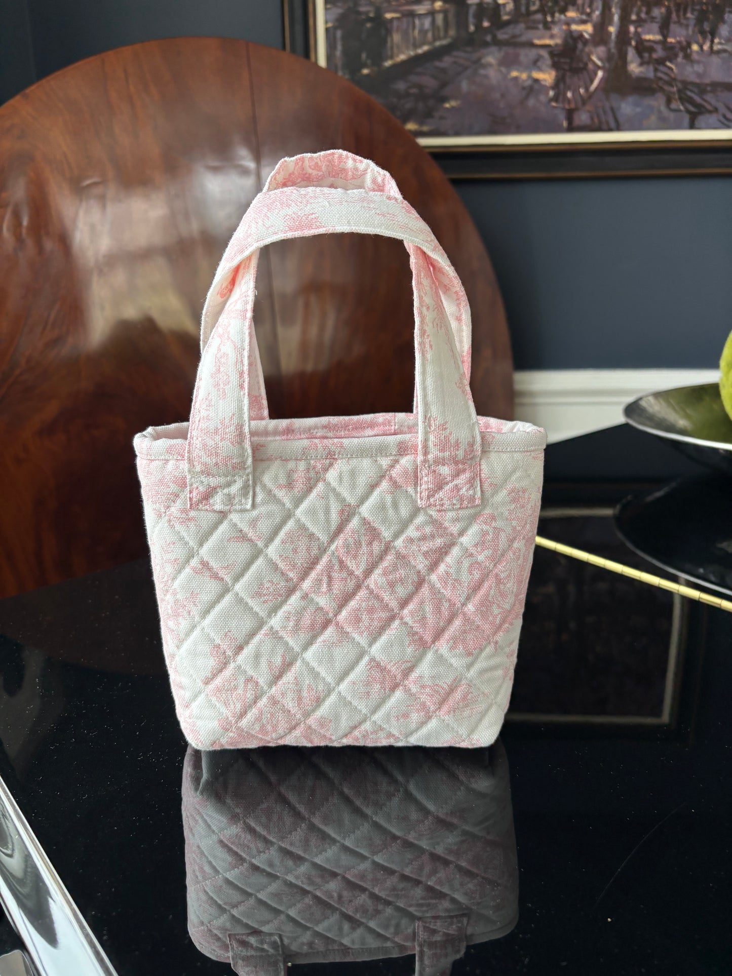Toile de Jouy  and striped quilted Tote Bags.