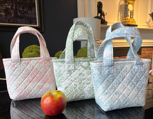 Toile de Jouy  and striped quilted Tote Bags.