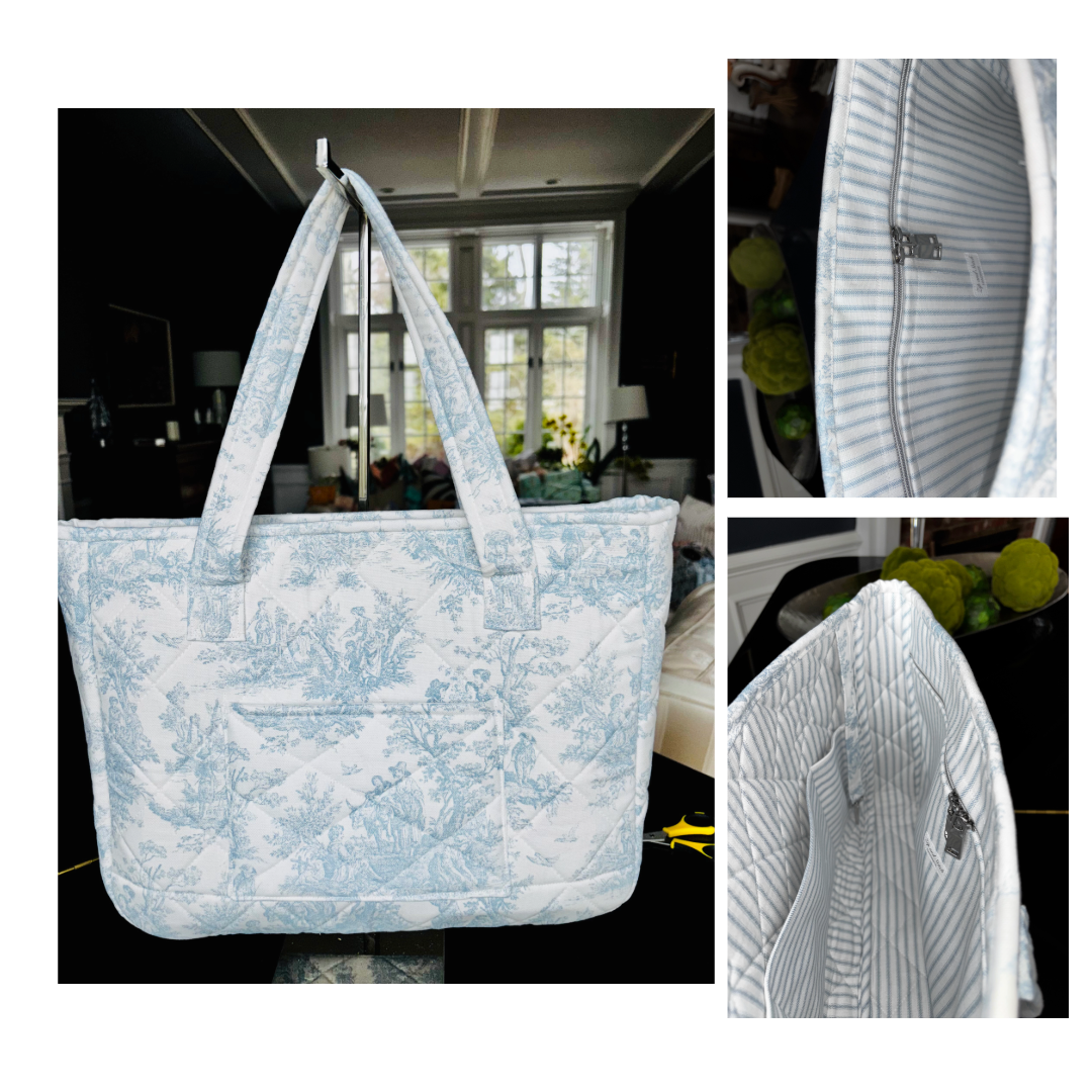 Toile de Jouy  and striped quilted Tote Bags.