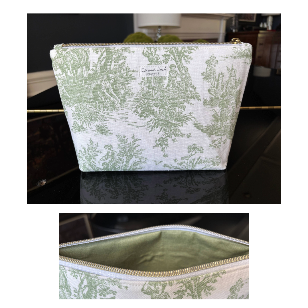 Toile de Jouy box bottom pouches