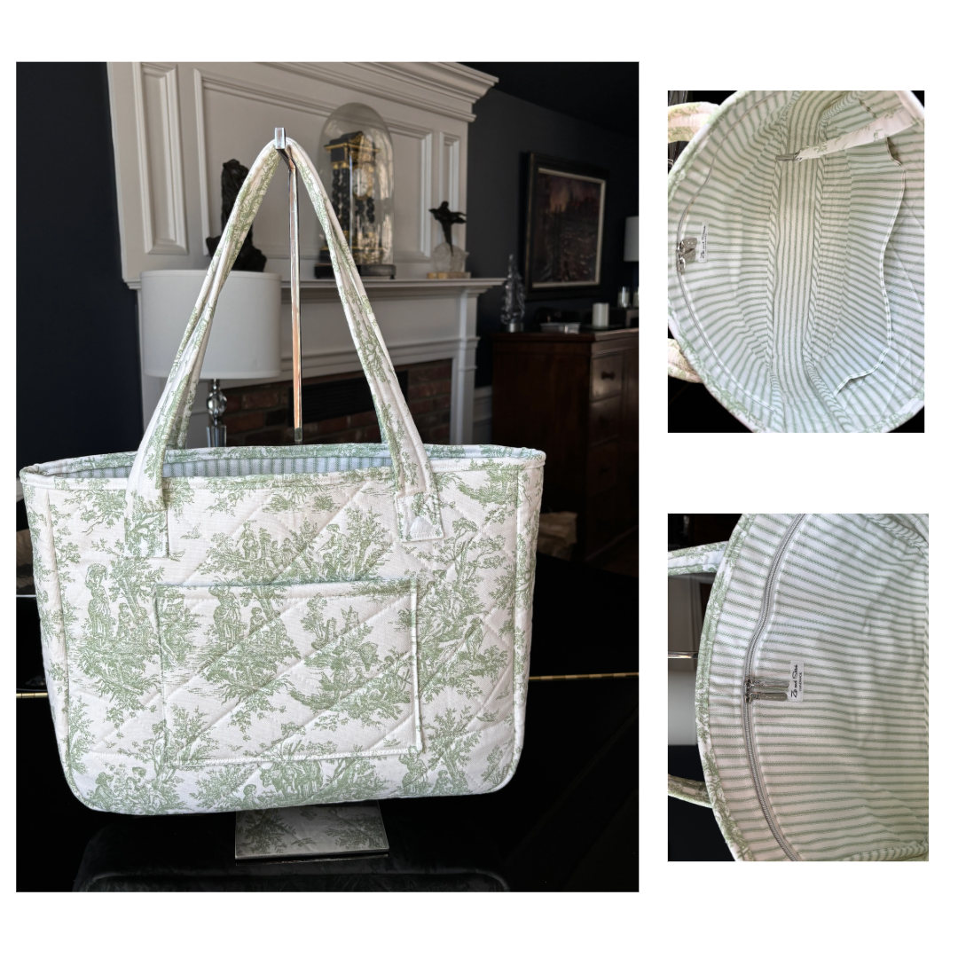 Toile de Jouy  and striped quilted Tote Bags.