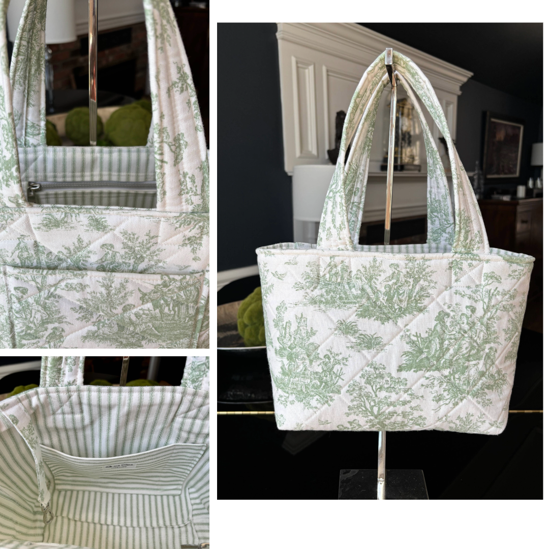 Toile de Jouy  and striped quilted Tote Bags.