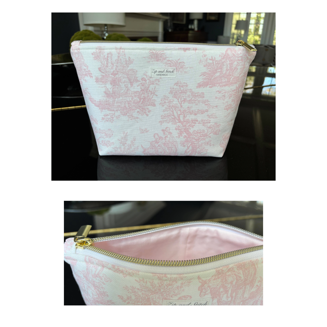 Toile de Jouy box bottom pouches