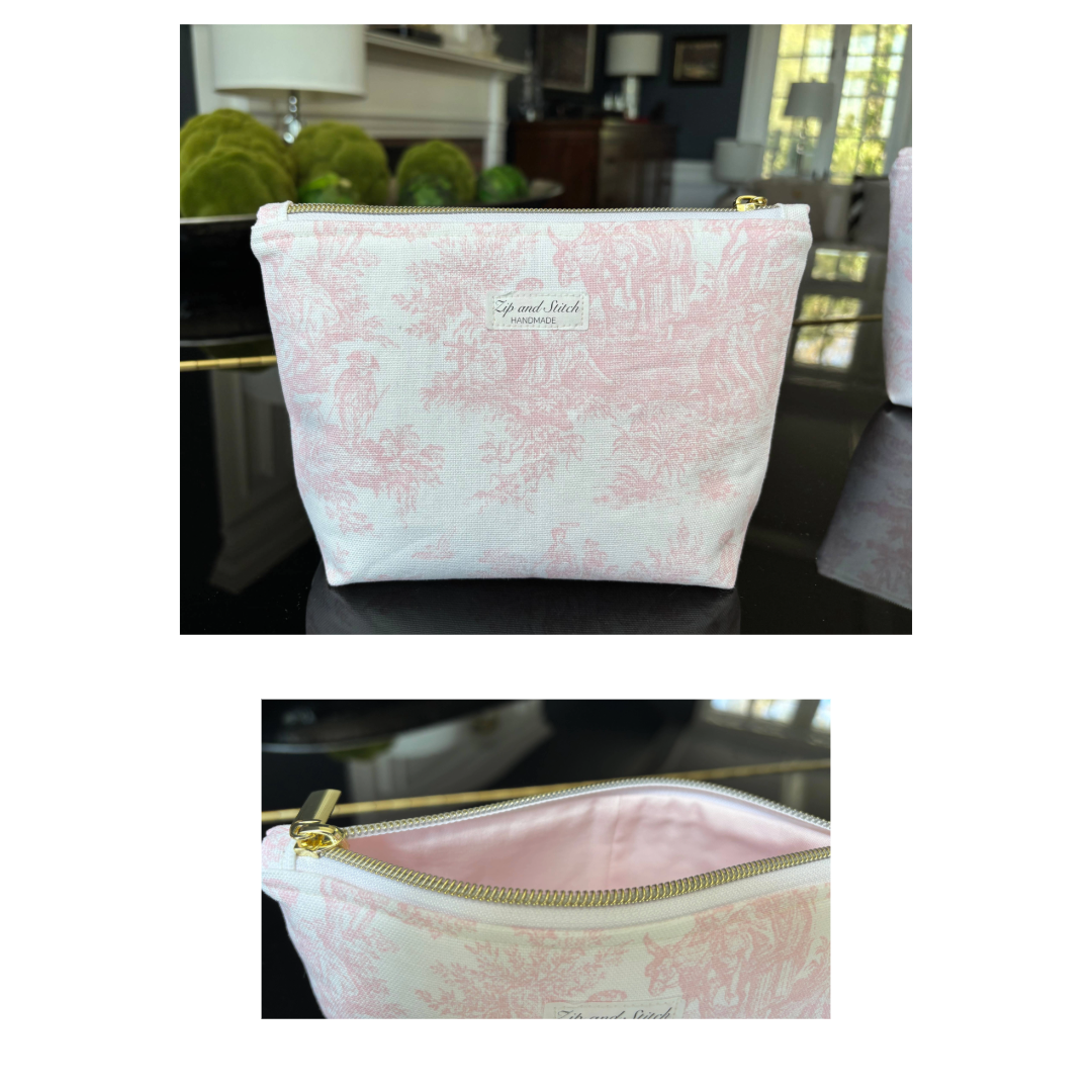 Toile de Jouy box bottom pouches