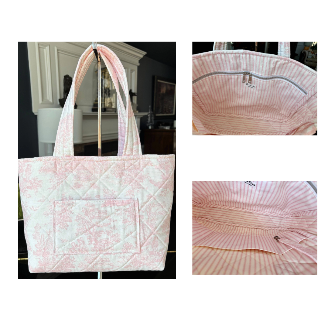 Toile de Jouy  and striped quilted Tote Bags.