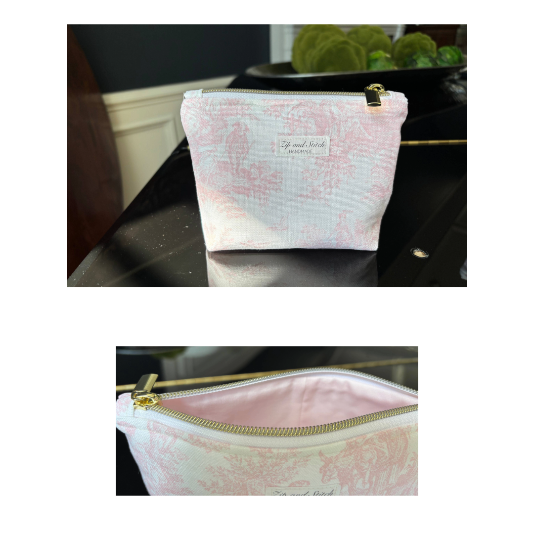 Toile de Jouy box bottom pouches